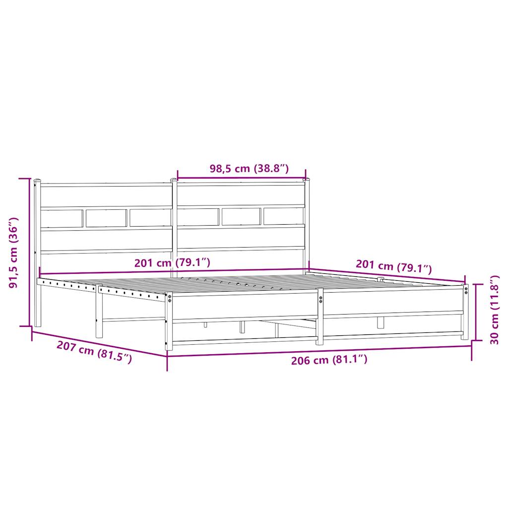 vidaXL Σκελετός Κρεβ. Χωρίς Στρώμα Sonoma Δρυς 200x200 εκ. Μεταλλικό