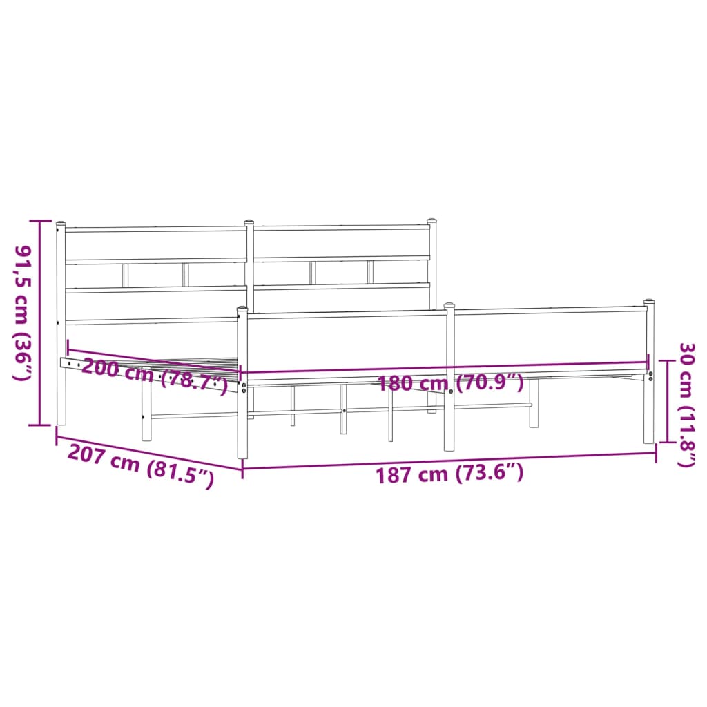 vidaXL Σκελετός Κρεβ. Χωρίς Στρώμα Καφέ Δρυς 180x200 εκ. Μεταλλικό