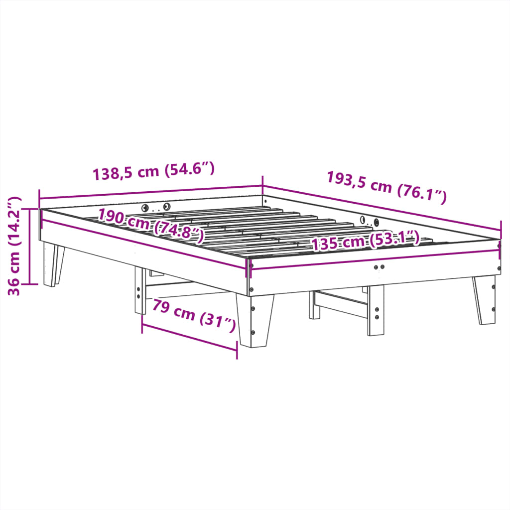 vidaXL Σκελετός Κρεβ. Χωρίς Στρώμα Λευκό 135x190 εκ Μασίφ Πεύκο