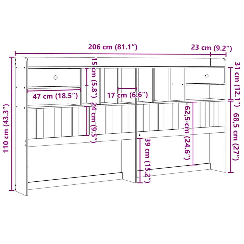 vidaXL Κεφαλάρι με Αποθ. Χώρο Καφέ Κεριού 200 εκ από Μασίφ Ξύλο Πεύκου