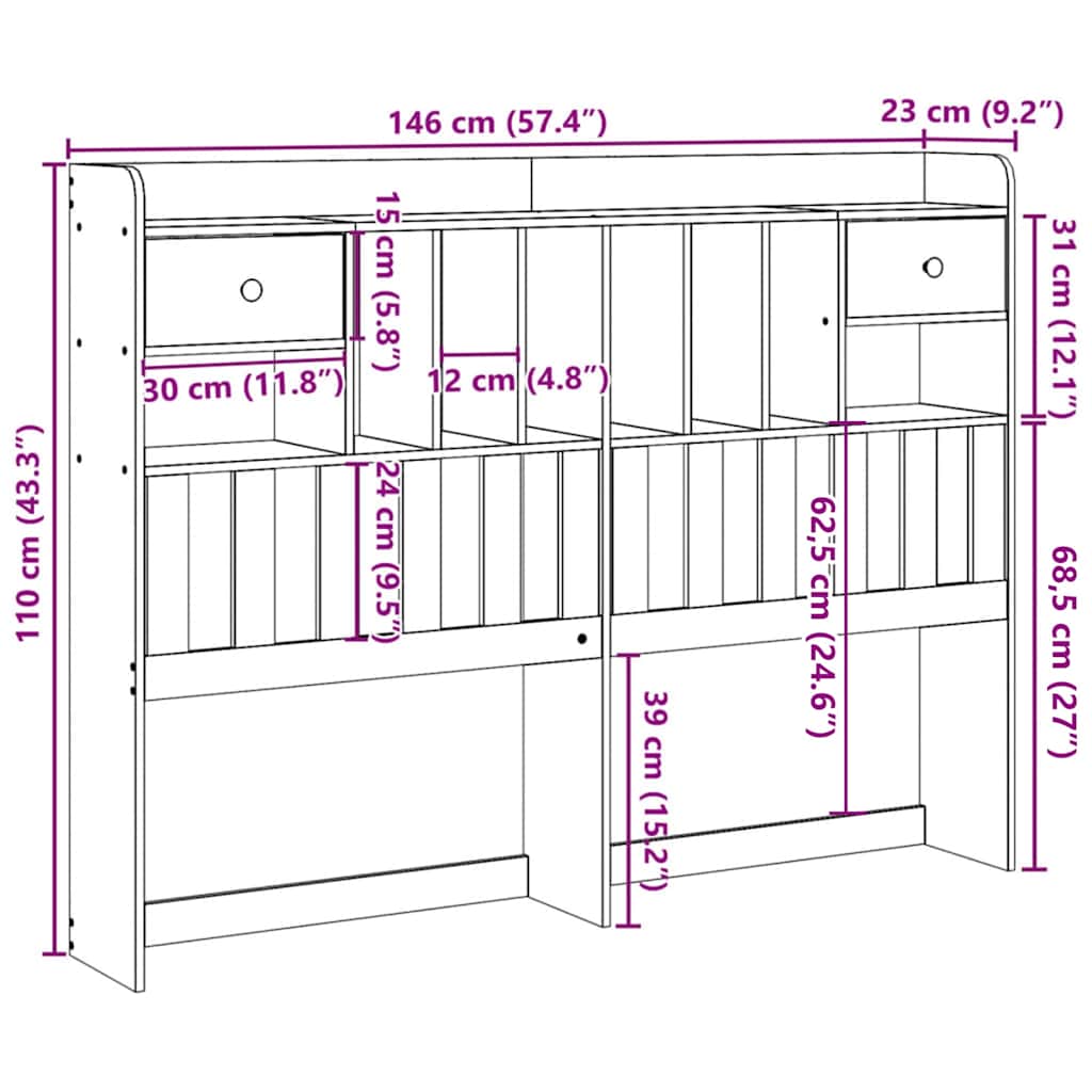 vidaXL Κεφαλάρι με Αποθ. Χώρο 140 εκ. από Μασίφ Ξύλο Πεύκου