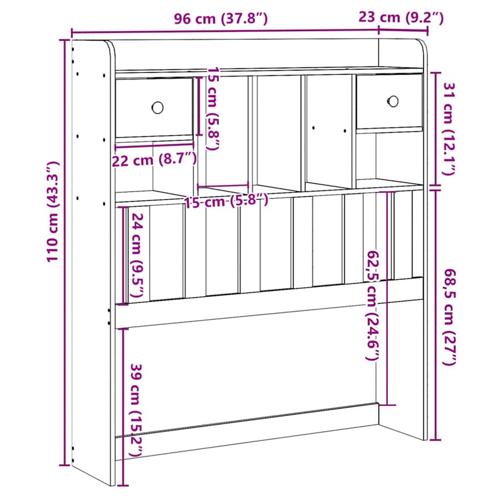vidaXL Κεφαλάρι με Αποθηκευτικό Χώρο από Μασίφ Ξύλο Πεύκου 90 εκ.