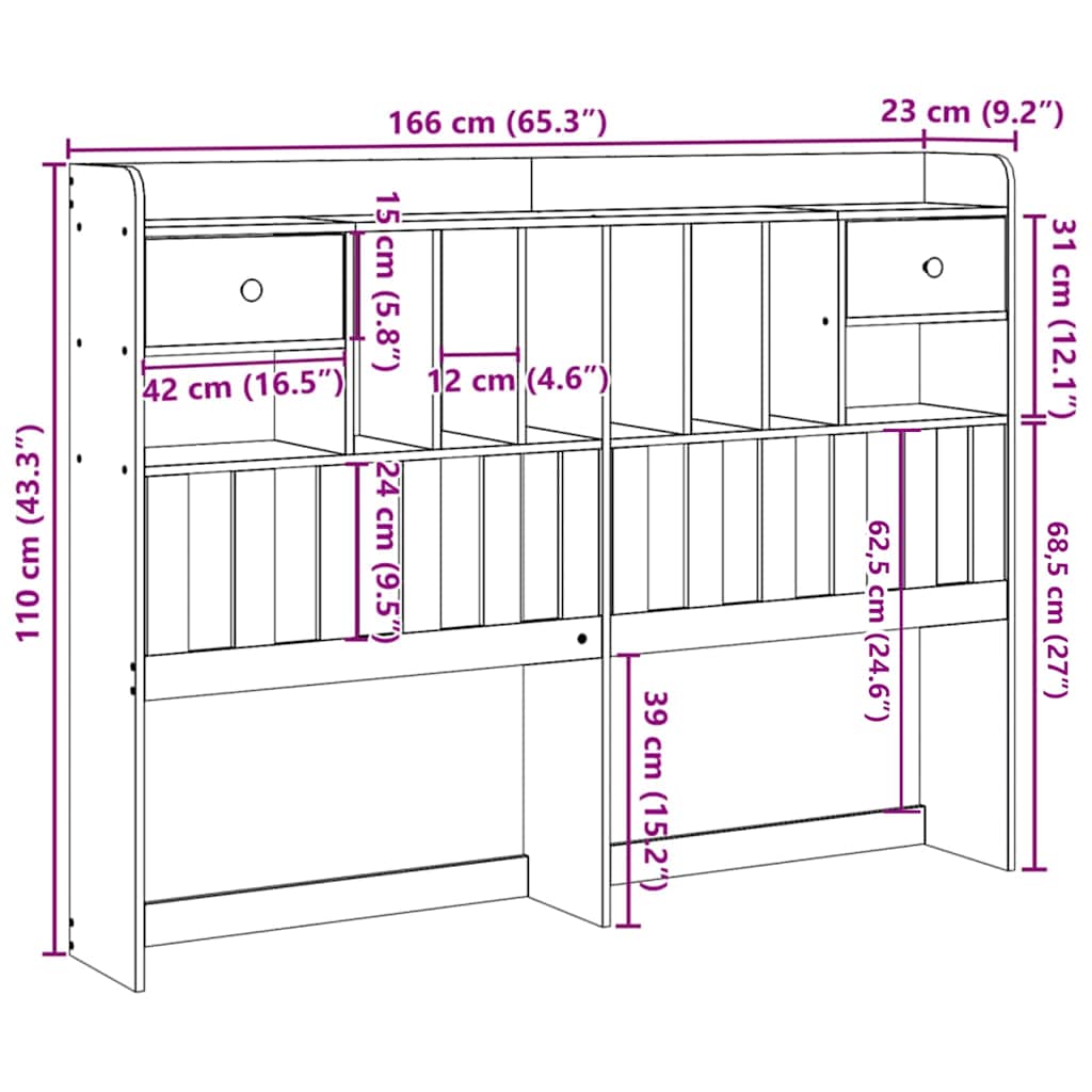 vidaXL Κεφαλάρι με Αποθ. Χώρο 75 εκ. από Μασίφ Ξύλο Πεύκου