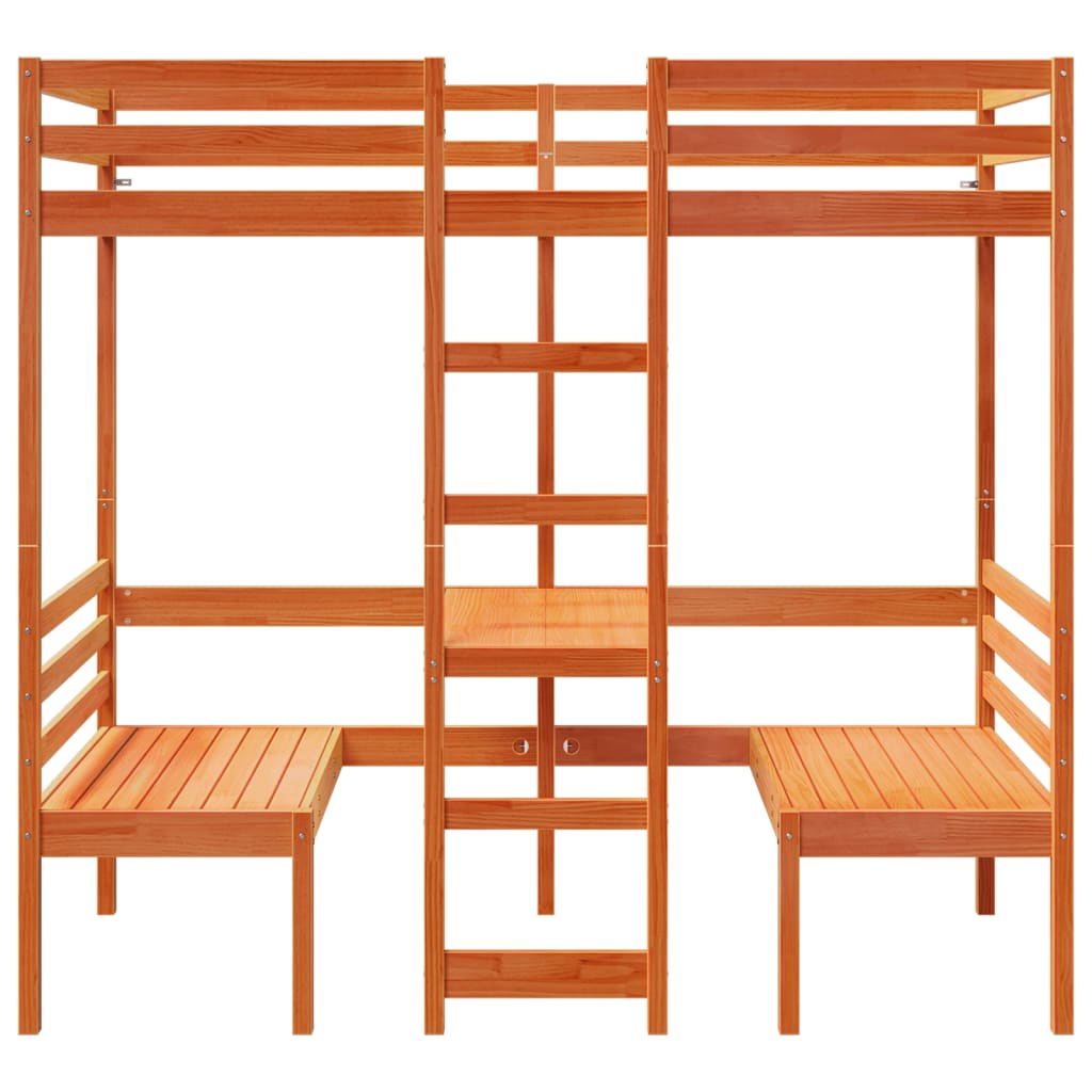 vidaXL Σκελετός Υπερ. Κρεβάτι Γραφείο/Καρέκλες 90x200εκ Μασίφ Πεύκο