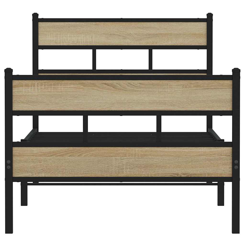 vidaXL Σκελετός Κρεβ. Χωρίς Στρώμα Sonoma Δρυς 100x190 εκ. Μεταλλικό