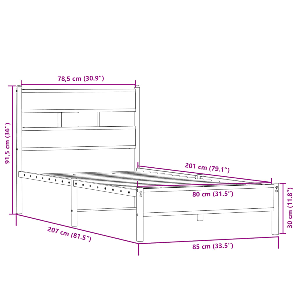 vidaXL Πλαίσιο Κρεβατιού Χωρ. Στρώμα Sonoma Δρυς 80x200εκ Επεξ. Ξύλο
