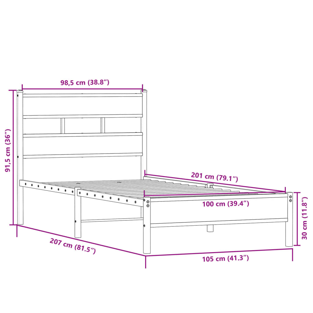 vidaXL Πλαίσιο Κρεβατιού Χωρ. Στρώμα Sonoma Δρυς 100x200εκ Επ. Ξύλο