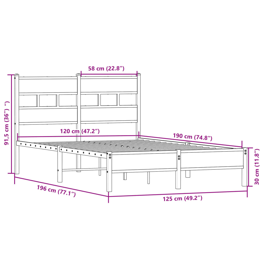 vidaXL Πλαίσιο Κρεβατιού Χωρ. Στρώμα Sonoma Δρυς 120x190 εκ. Επ. Ξύλο