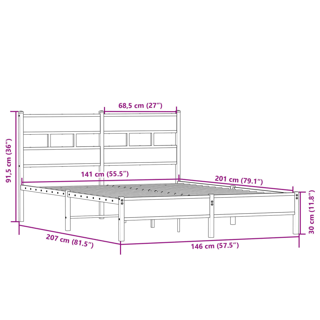 vidaXL Πλαίσιο Κρεβατιού Χωρ. Στρώμα Sonoma Δρυς 140x200εκ. Επ. Ξύλο