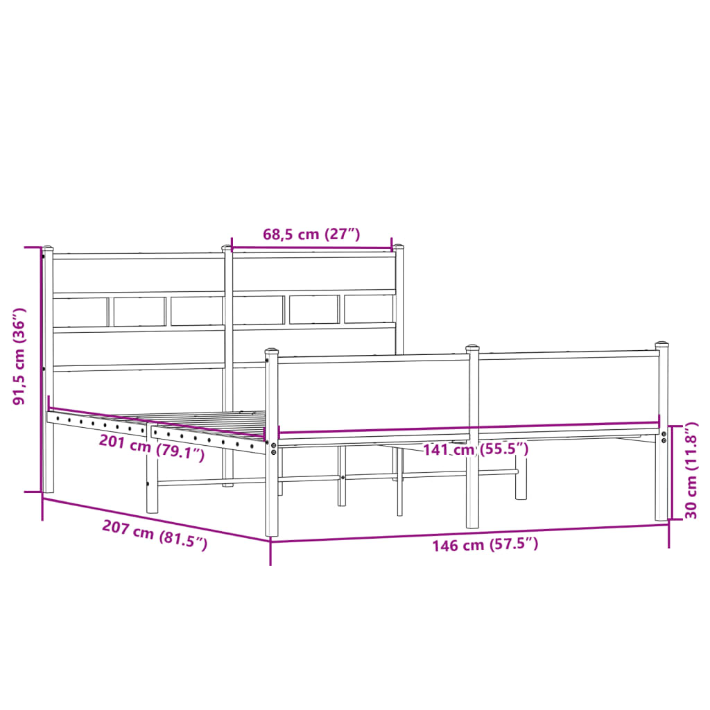 vidaXL Πλαίσιο Κρεβατιού Χωρ. Στρώμα Sonoma Δρυς 140x200εκ. Επ. Ξύλο