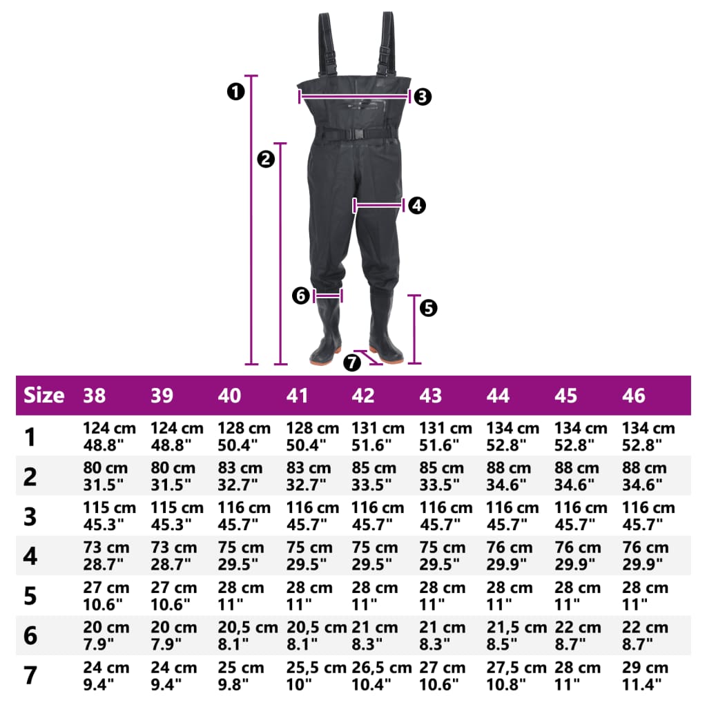 vidaXL Κολυμβητικές βάτες στήθους μπότες ζώνη Μαύρο μέγεθος 45