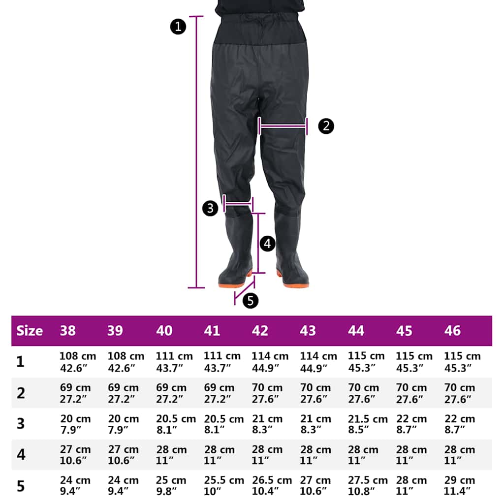 vidaXL Waist Waders με μπότες Μαύρο μέγεθος 42