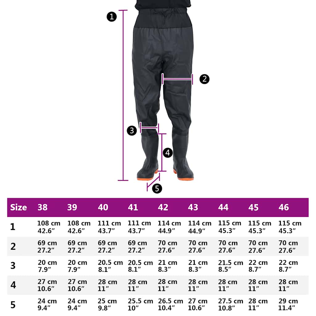 vidaXL Waist Waders με μπότες Μαύρο μέγεθος 43