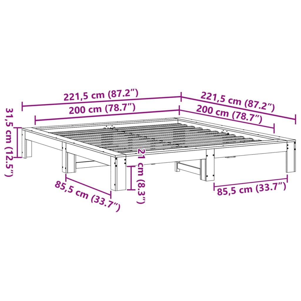 vidaXL Σκελετός Κρεβ. Χωρίς Στρώμα Λευκό 200x200 εκ Μασίφ Πεύκο