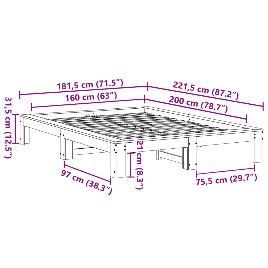vidaXL Σκελετός Κρεβ. Χωρίς Στρώμα Καφέ Κεριού 160x200 εκ Μασίφ Πεύκο