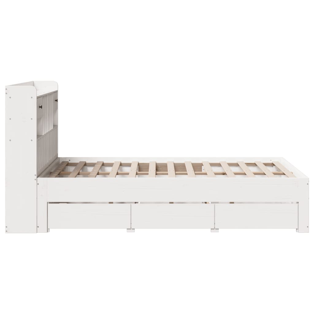 vidaXL Κρεβάτι Βιβλιοθήκη Χωρίς Στρώμα Λευκό 135x190 εκ Μασίφ Πεύκο