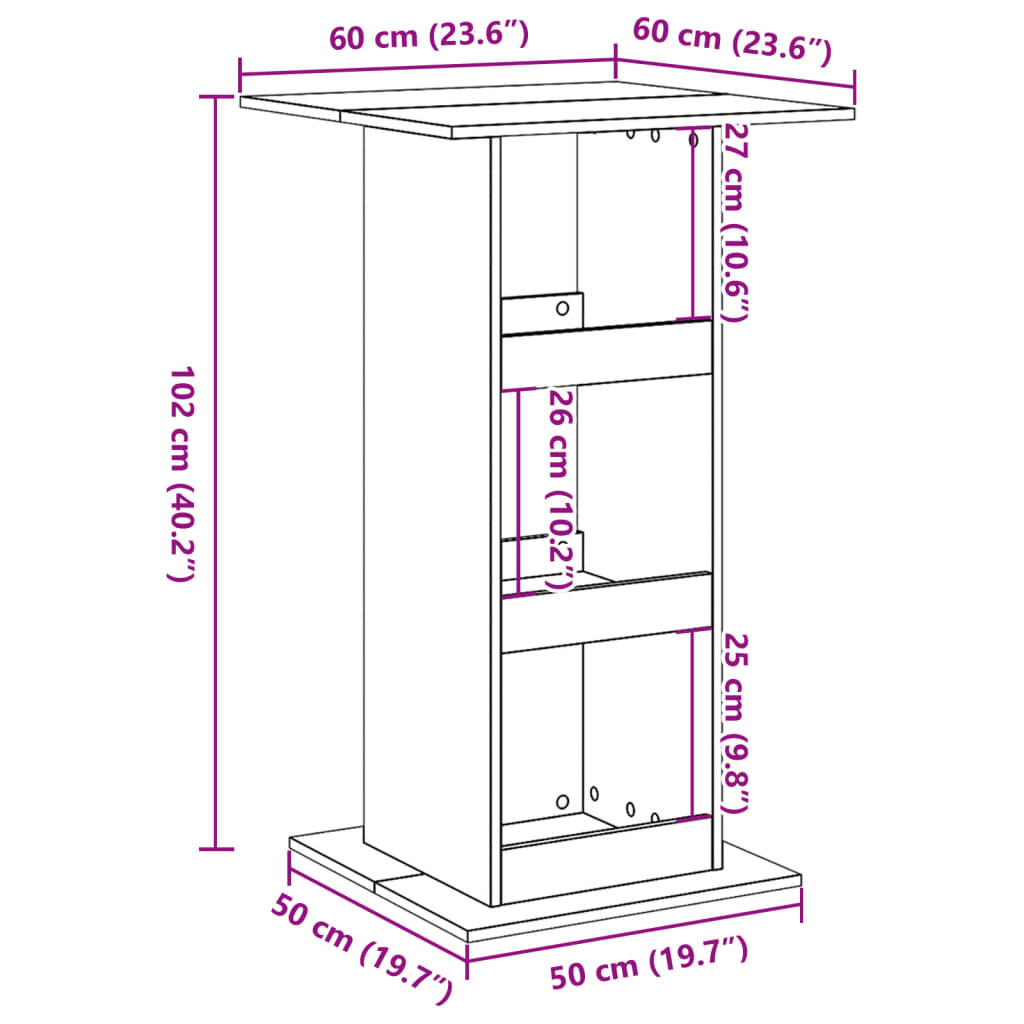 vidaXL Τραπέζι Μπαρ με Ράφια Αρτισιανή Δρυς 60x60x102εκ. Επεξεργ. Ξύλο