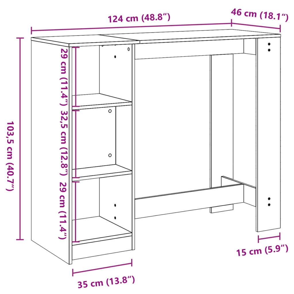 vidaXL Τραπέζι Κονσόλα με Ράφι Sonoma Δρυς 124x46x103,5 εκ Επεξ. Ξύλο