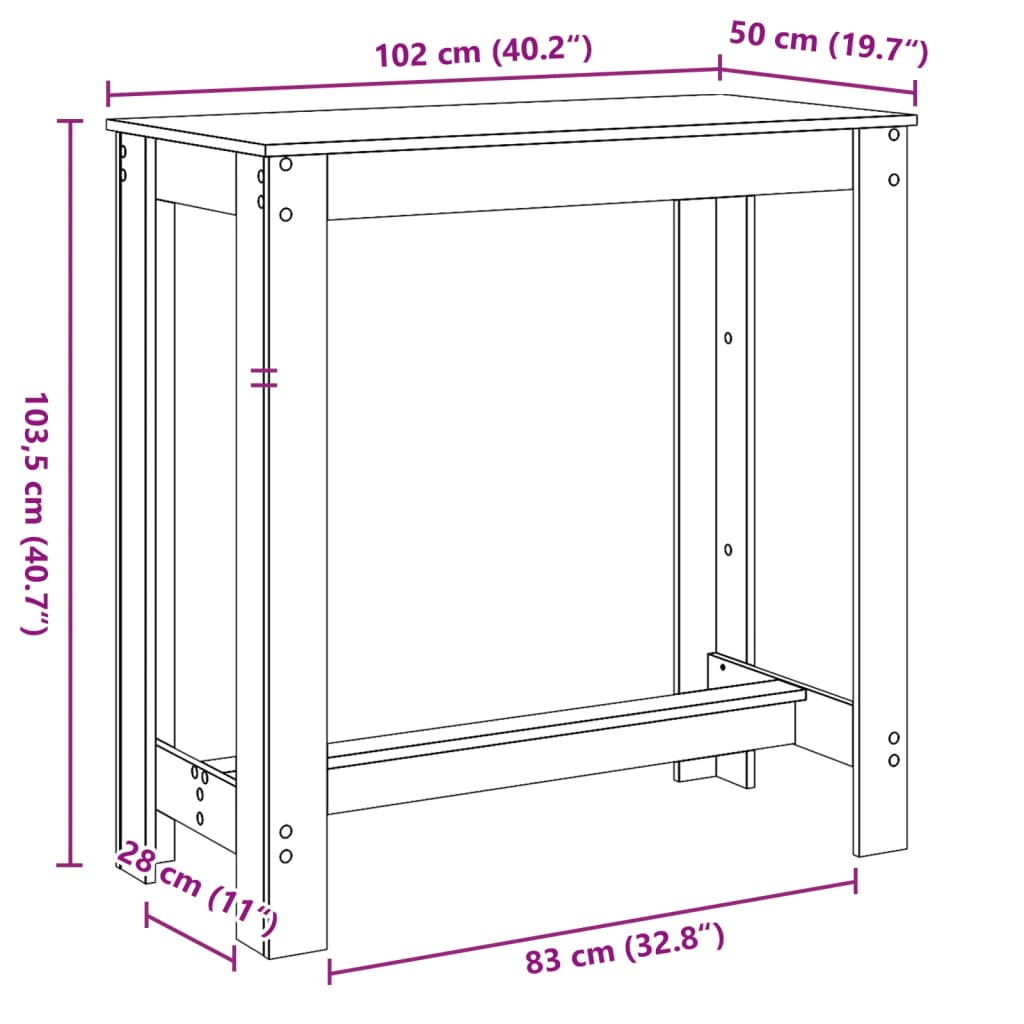 vidaXL Τραπέζι Μπαρ Καπνιστή Δρυς 102x50x103,5εκ. Επεξεργ. Ξύλο
