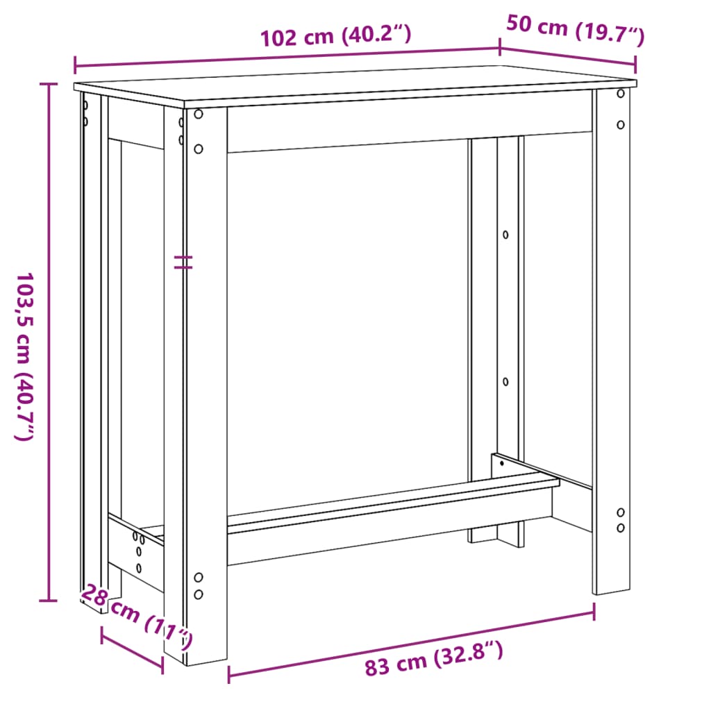 vidaXL Τραπέζι Μπαρ Αρτισιανή Δρυς 102x50x103,5 εκ. Επεξ. Ξύλο