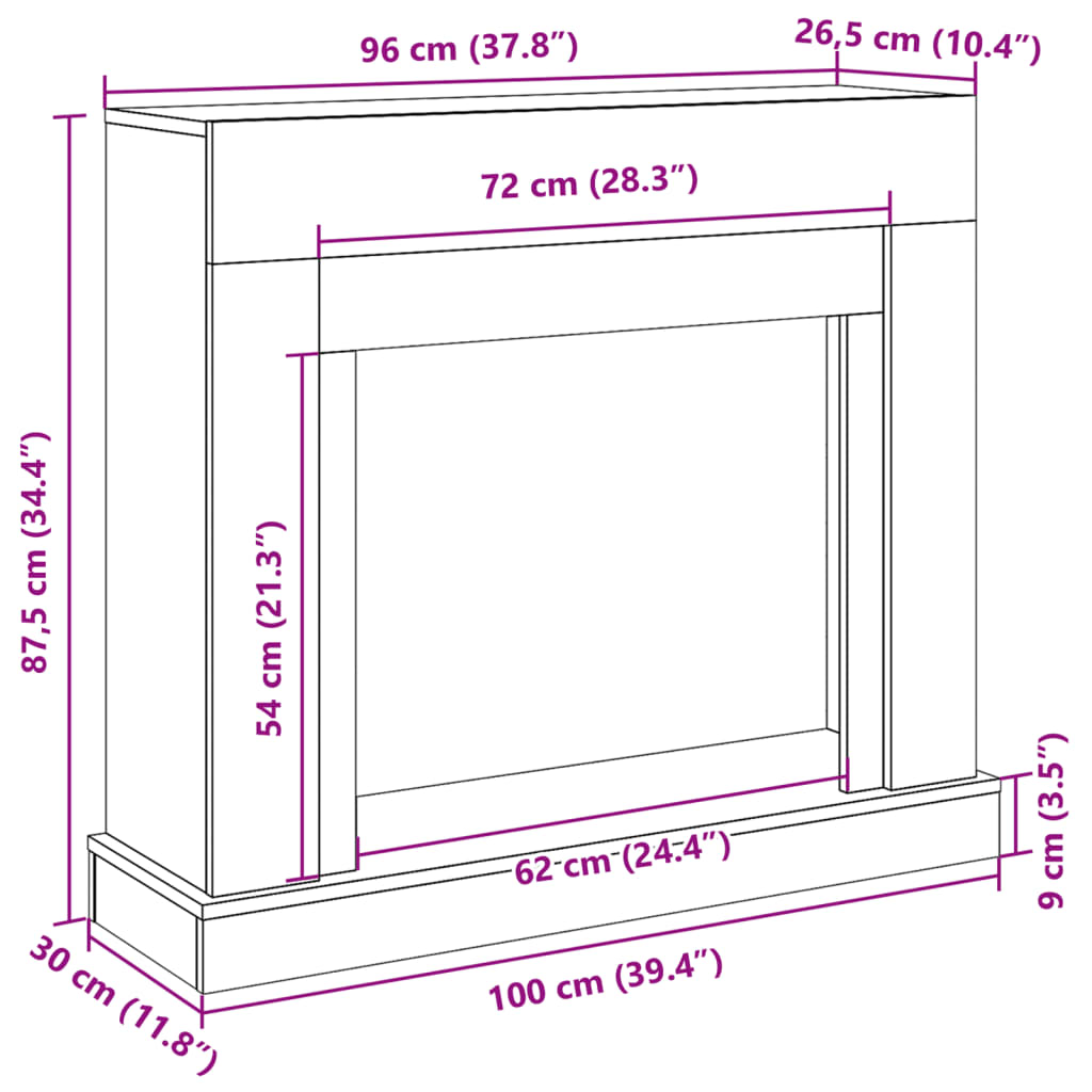 vidaXL Πλαίσιο Τζακιού Λευκό 100x30x87,5 εκ. από Επεξ. Ξύλο