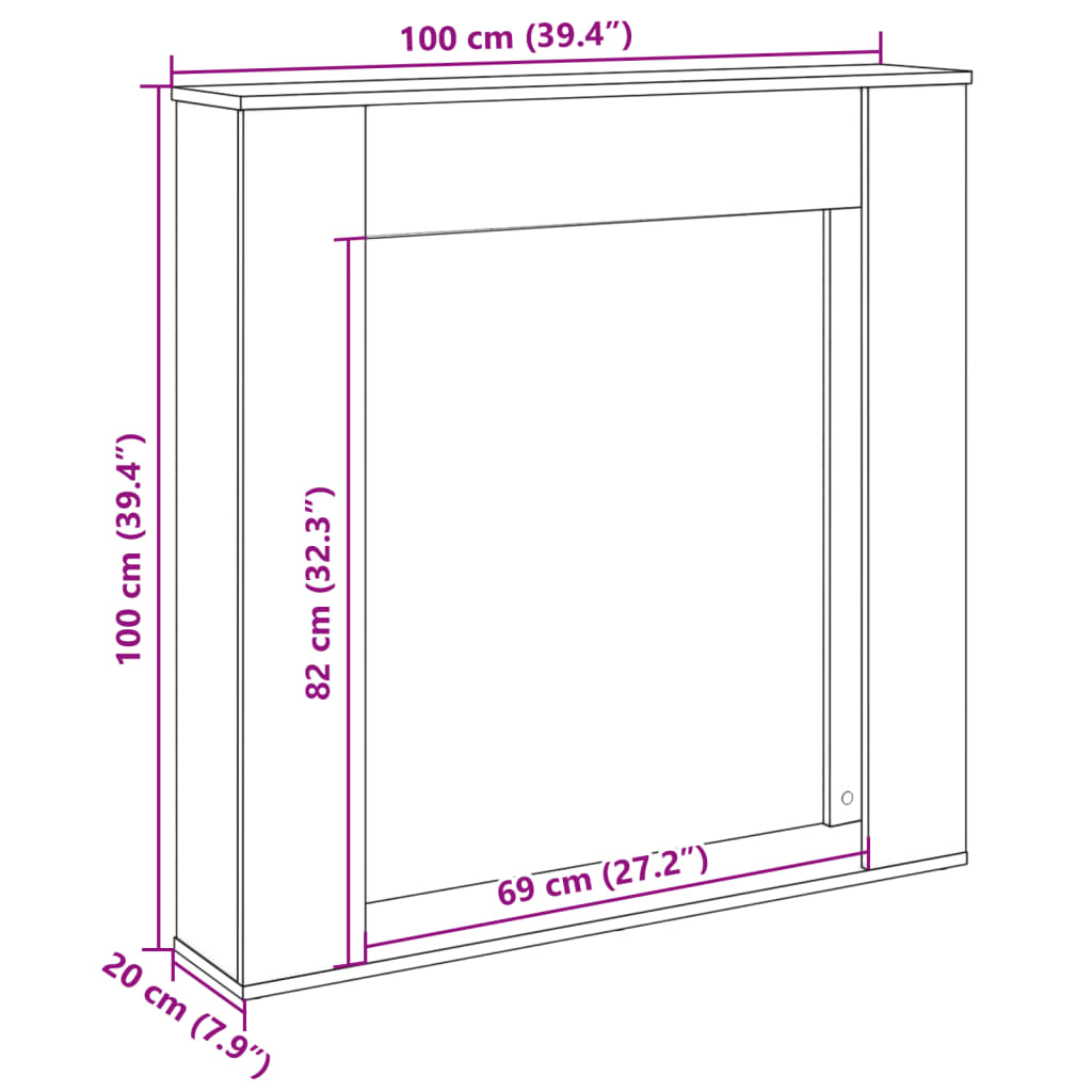 vidaXL Πλαίσιο Τζακιού Όψη Παλαιού Ξύλου 100x20x100 εκ. Επεξ. Ξύλο