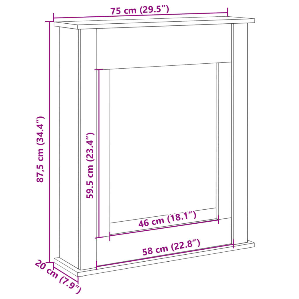 vidaXL Πλαίσιο Τζακιού Λευκό 75x20x87,5 εκ. από Επεξ. Ξύλο