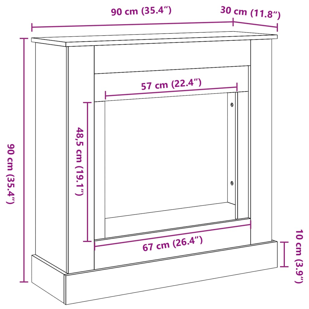vidaXL Πλαίσιο Τζακιού Καφέ Δρυς 90x30x90 εκ. από Επεξ. Ξύλο