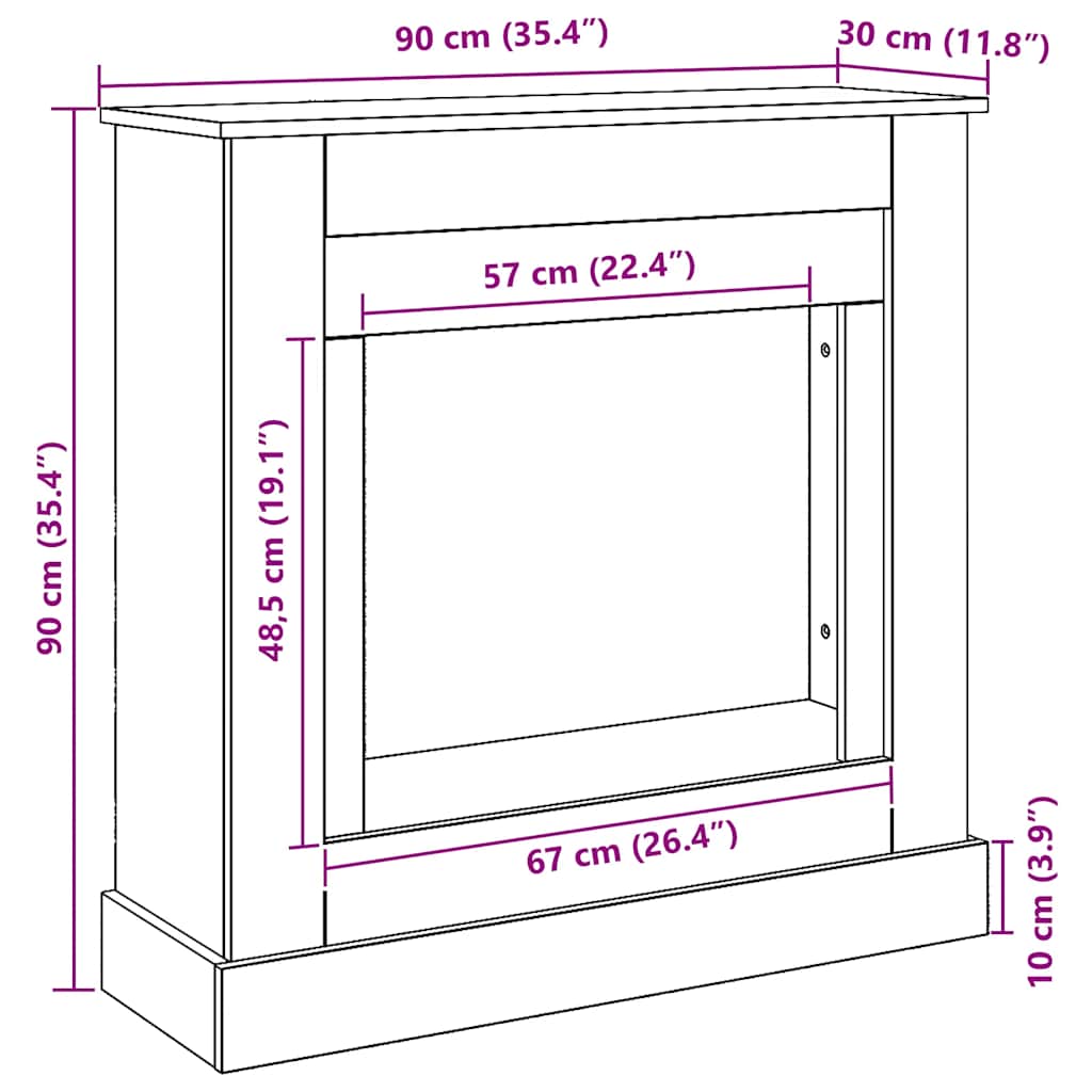 vidaXL Πλαίσιο Τζακιού Αρτισιανή Δρυς 90x30x90 εκ. από Επεξ. Ξύλο