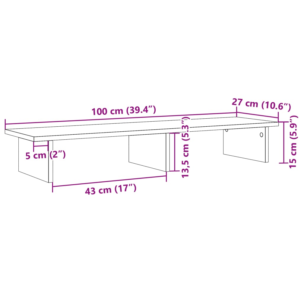 vidaXL Βάση Οθόνης Γκρι Σκυρ. 100x27x15 εκ. Επεξεργ. Ξύλο
