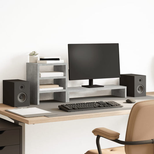 vidaXL Βάση Οθόνης με Organiser Γραφείου Γκρι Σκυρ. από Επεξ. Ξύλο