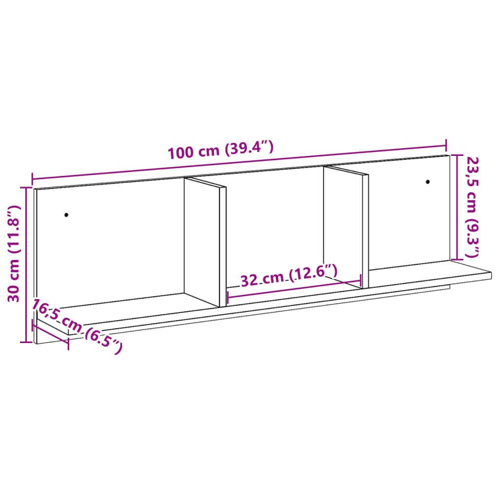 vidaXL Ντουλάπι Τοίχου Καφέ Δρυς 100x16,5x30 εκ. Επεξεργασμένο Ξύλο
