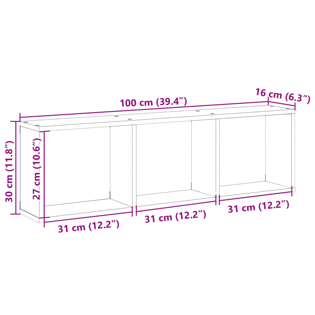 vidaXL Ντουλάπι Τοίχου Καφέ Δρυς 100x16x30 εκ. από Επεξεργασμένο Ξύλο