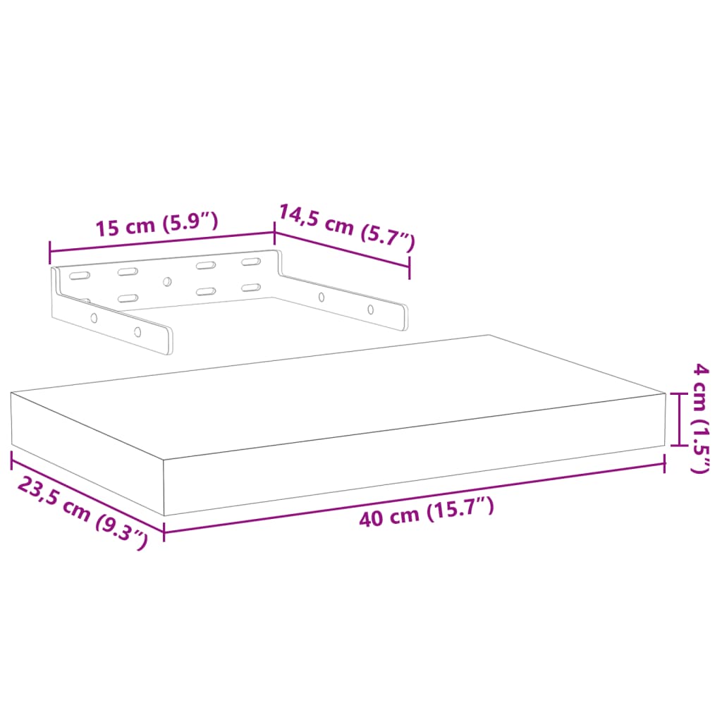 vidaXL Ράφια Τοίχου 4 τεμ. 40x23,5x4 εκ. Επεξεργασμένο Ξύλο