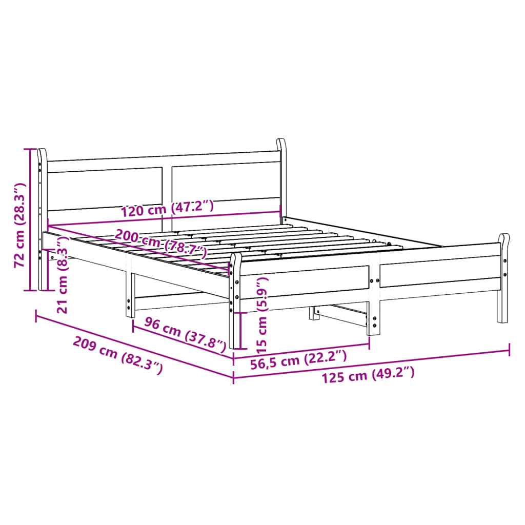 vidaXL Σκελετός Κρεβατιού Χωρίς Στρώμα 120x200 εκ Μασίφ Ξύλο Πεύκου