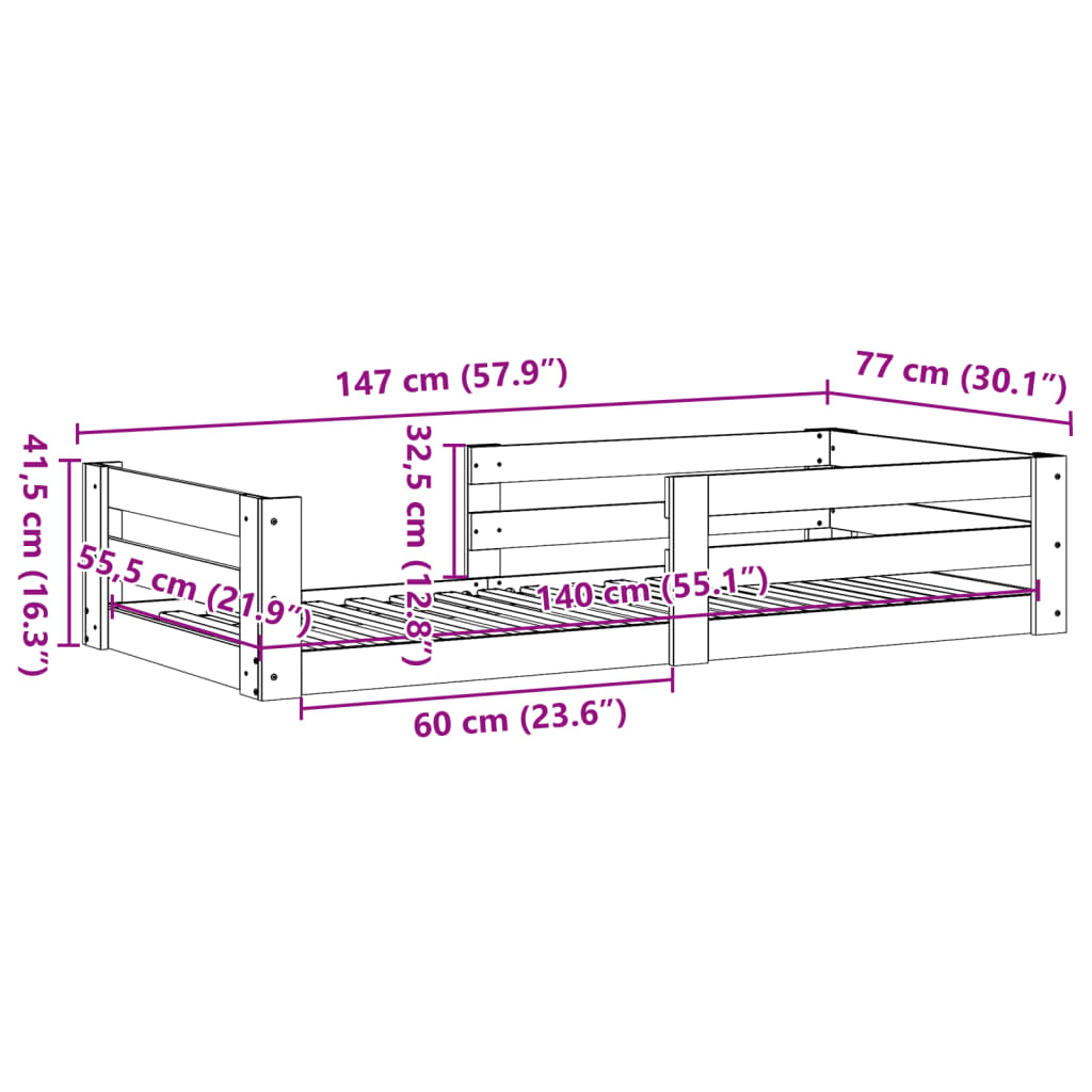 vidaXL Σκελετός Κρεβ. Χωρίς Στρώμα 70x140 εκ. από Μασίφ Ξύλο Πεύκου