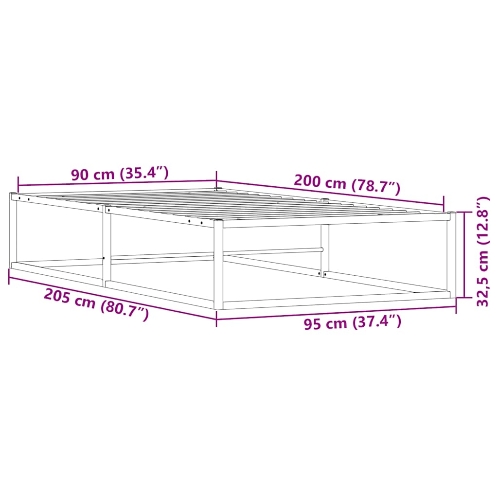vidaXL Πλαίσιο κρεβατιού χωρίς στρώμα Λευκό 90x200 cm Μεταλλικό