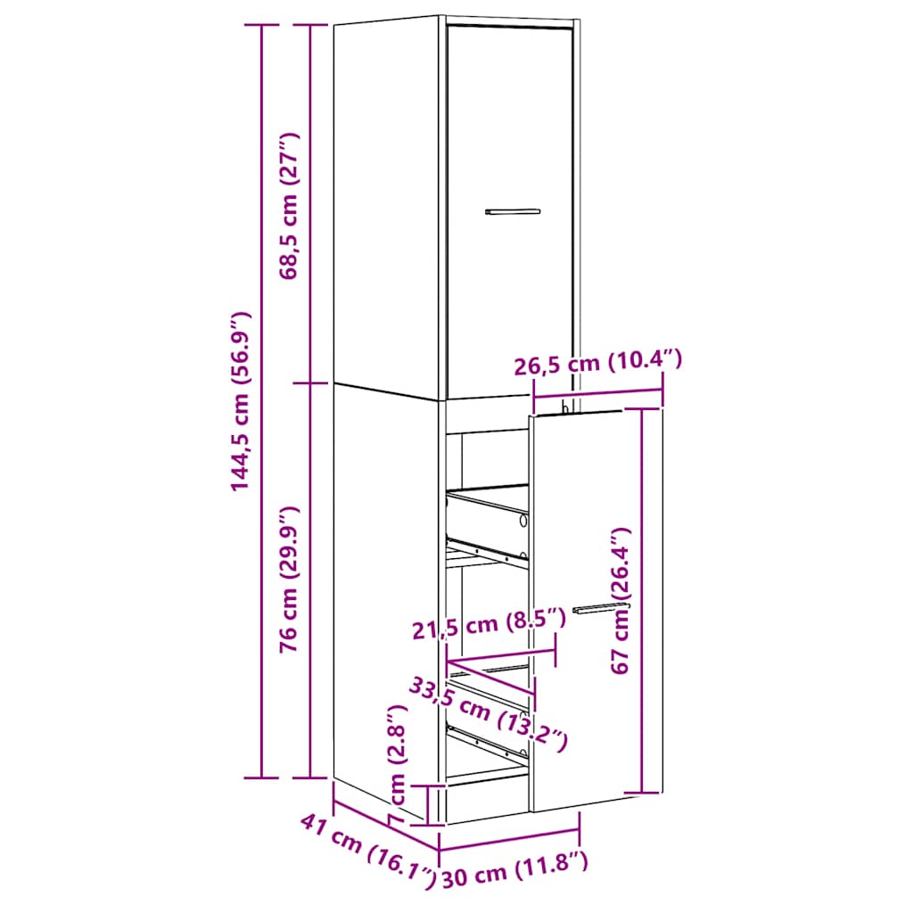 vidaXL Ντουλάπι Φαρμακείου Χειροποίητο Δρυς 30x41x144,5 εκ. από Τεχνητό Ξύλο