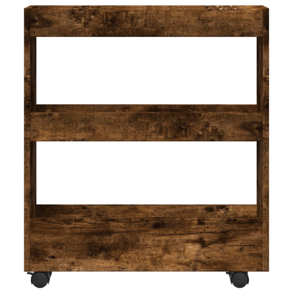 vidaXL Τρόλεϊ Αποθήκευσης Στενό 3 Επιπέδων Καπνιστή Δρυς Επεξ. Ξύλο