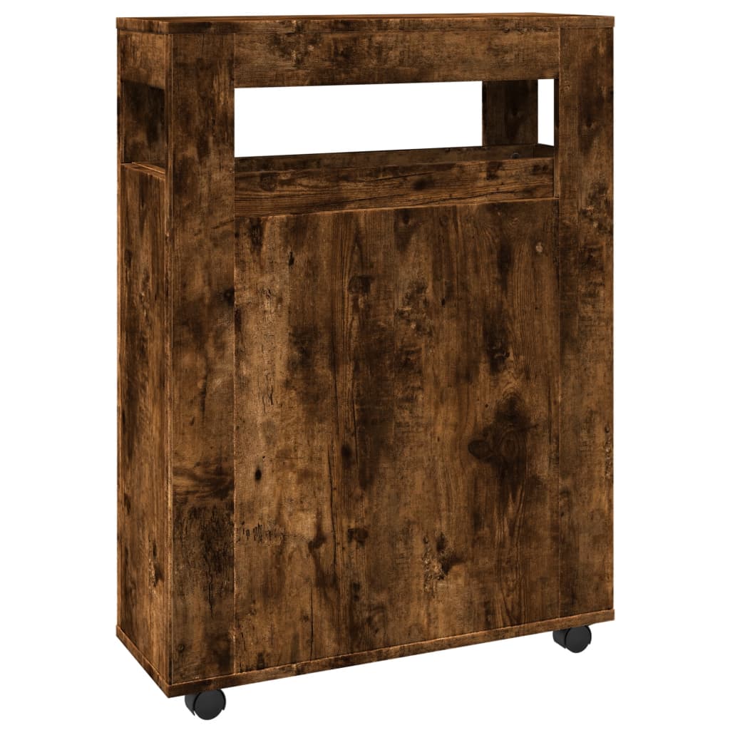 vidaXL Ντουλάπι Μπάνιου Στενό με Ροδάκια Καπνιστή δρυς Επεξ. Ξύλο