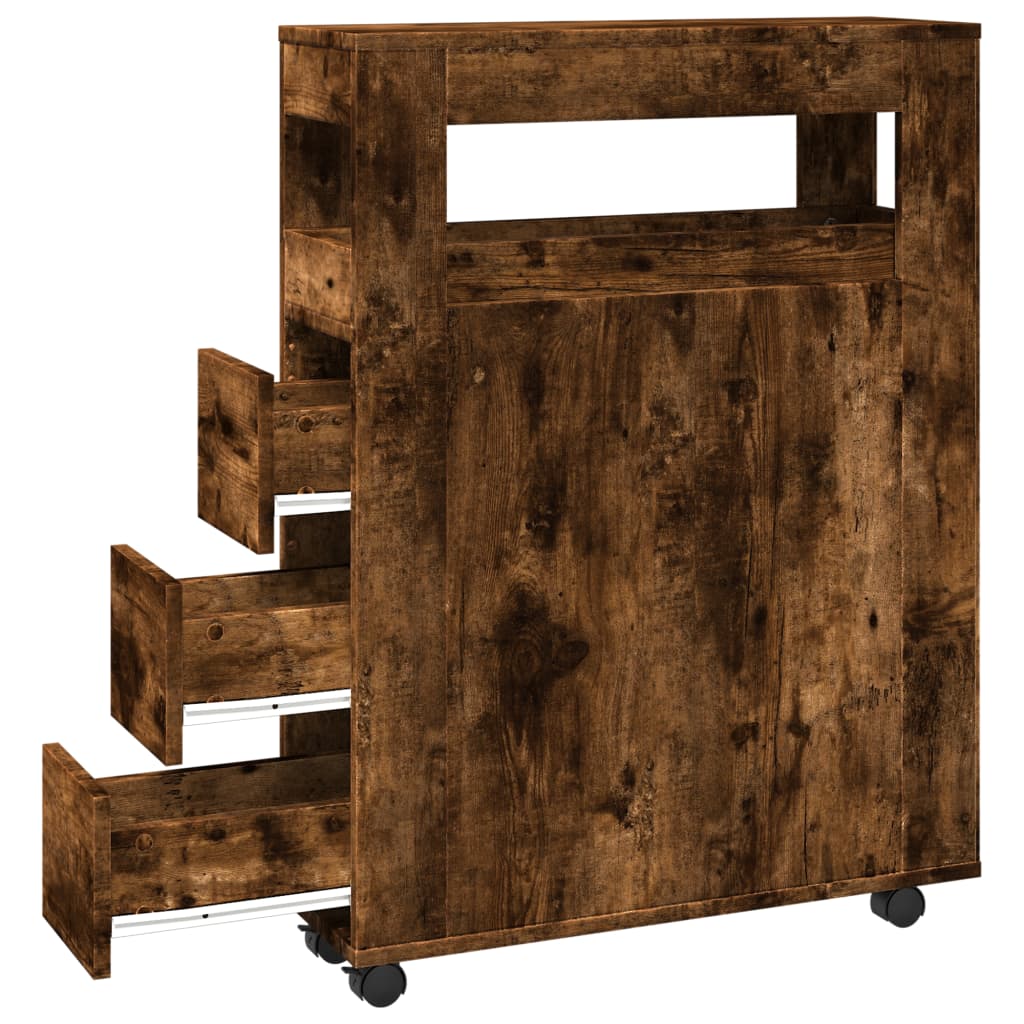 vidaXL Ντουλάπι Μπάνιου Στενό με Ροδάκια Καπνιστή δρυς Επεξ. Ξύλο