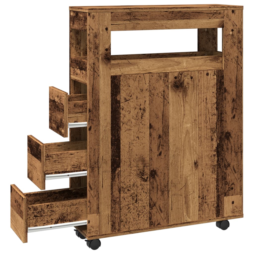 vidaXL Ντουλάπι Μπάνιου Στενό με Ροδάκια Όψη Παλαιού Ξύλου Επεξ. Ξύλο