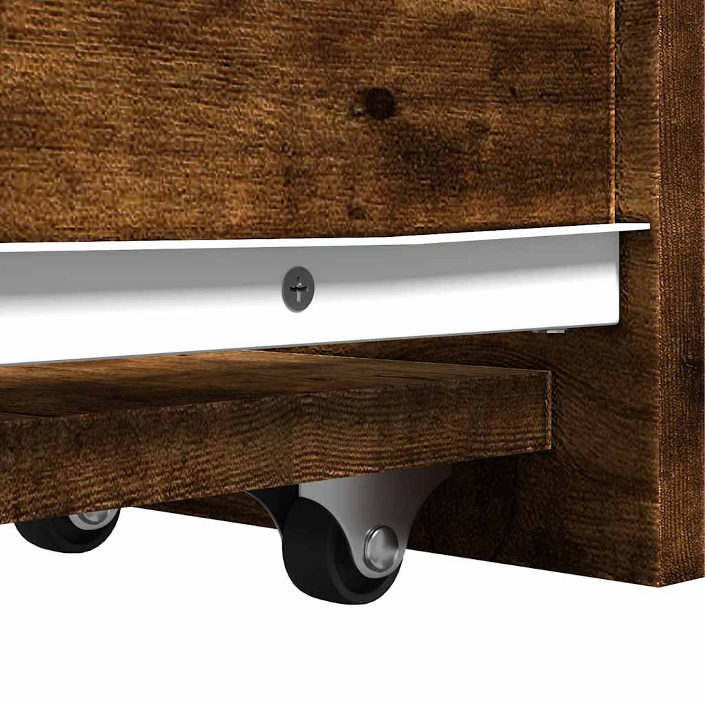 vidaXL Ντουλάπι Μπάνιου Στενό με Ροδάκια Καπνιστή Δρυς Επεξ. Ξύλο