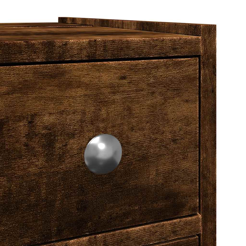 vidaXL Ντουλάπι Μπάνιου Στενό με Ροδάκια Καπνιστή Δρυς Επεξ. Ξύλο