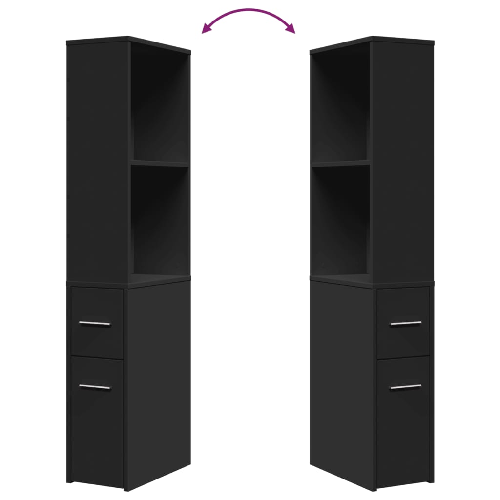 vidaXL Ντουλάπι Μπάνιου Στενό με Ροδάκια Μαύρο Επεξ. Ξύλο