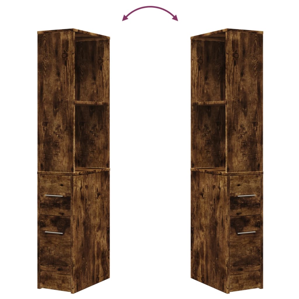 vidaXL Ντουλάπι Μπάνιου Στενό με Ροδάκια Καπνιστή Δρυς Επεξ. Ξύλο