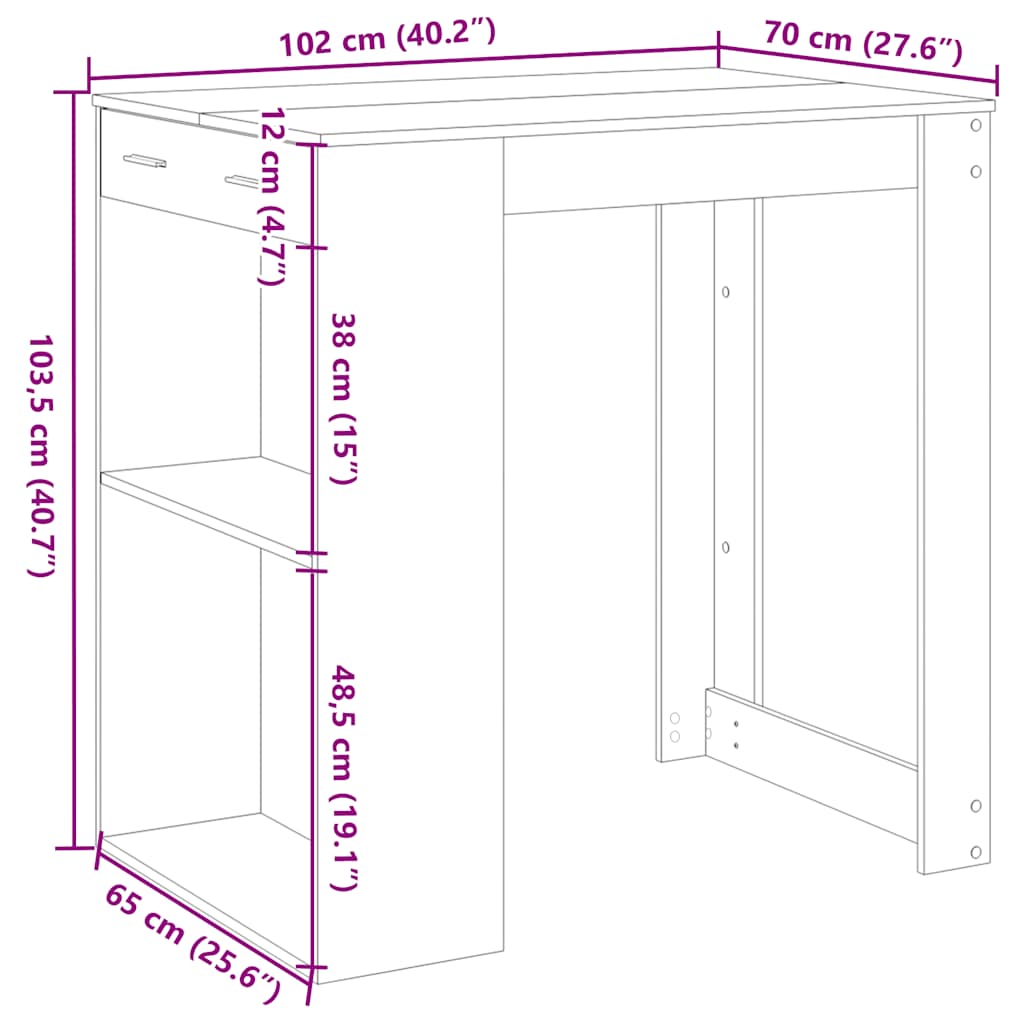 vidaXL Τραπέζι Μπαρ Αρτισιανή Δρυς 102x70x103,5 εκ. Επεξ. Ξύλο
