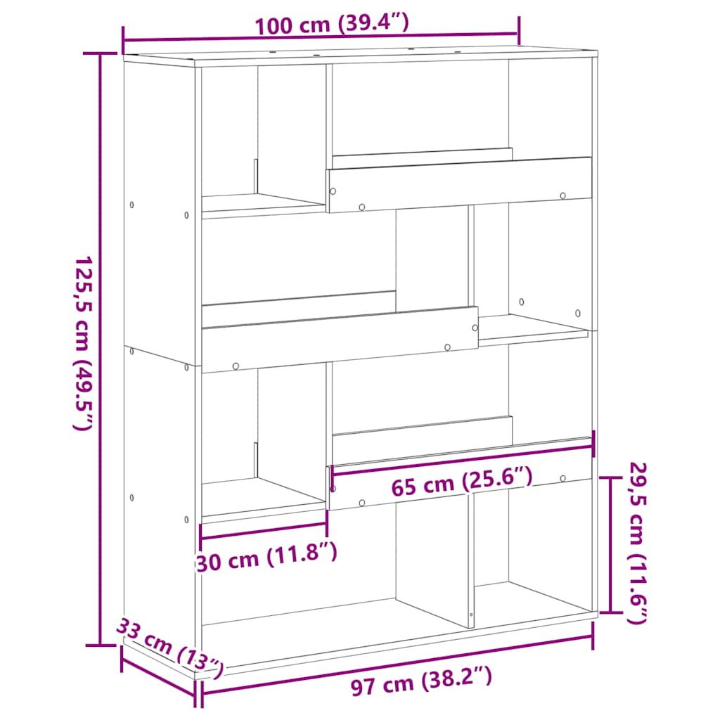 vidaXL Βιβλιοθήκη Μαύρη 100x33x125,5 εκ. από Επεξεργασμένο Ξύλο