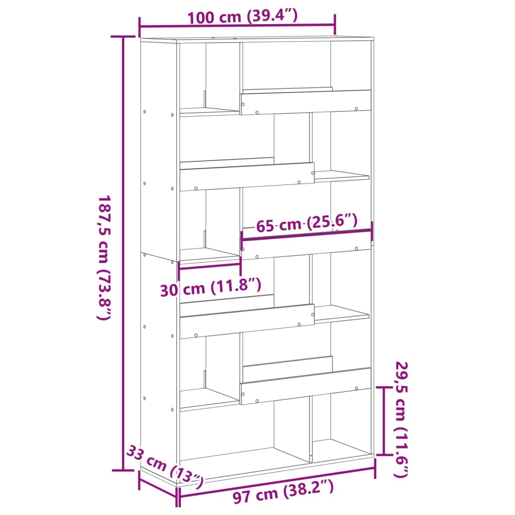 vidaXL Βιβλιοθήκη Όψη Παλαιού Ξύλου 100x33x187,5εκ. Επεξεργασμένο Ξύλο