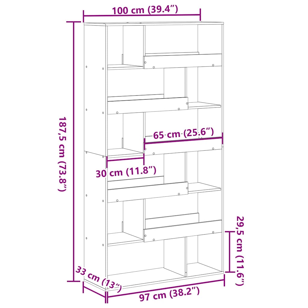 vidaXL Βιβλιοθήκη Αρτισιανή Δρυς 100x33x187,5εκ από Επεξεργασμένο Ξύλο